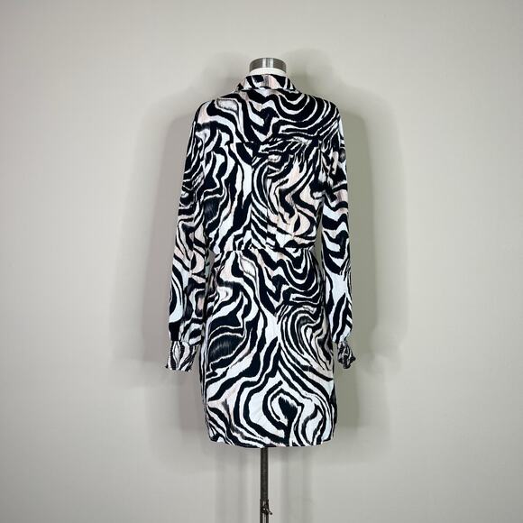 by Anthropologie | Abstract Graphic Zebra Print Black White Draped Mini Dress 14 - Picture 7 of 10